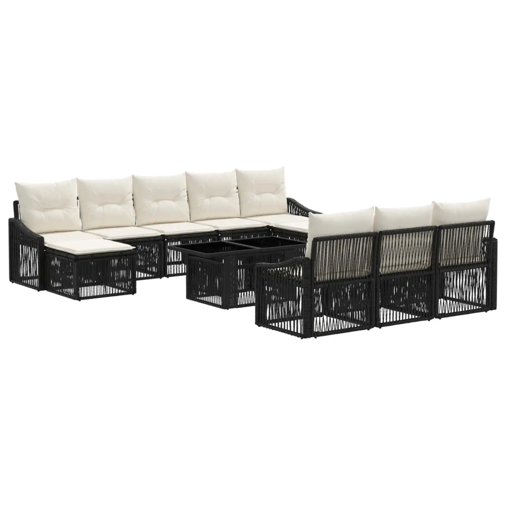 Set Divano da Giardino 11 pz Nero e Bianco Crema polyrattan 3437311