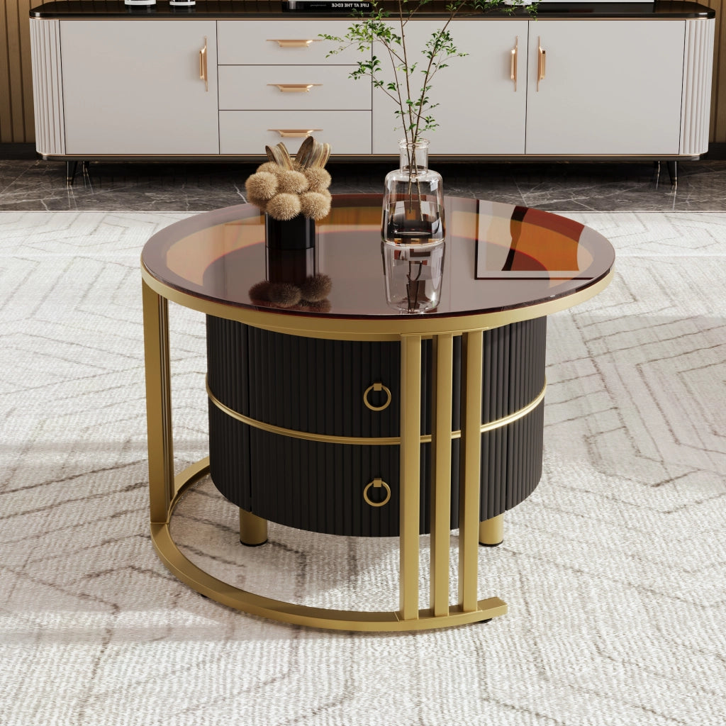 TAVOLINO da caffè rotondo 2 pezzi 70x70x45 + 50x50x40 cm nero e vetro