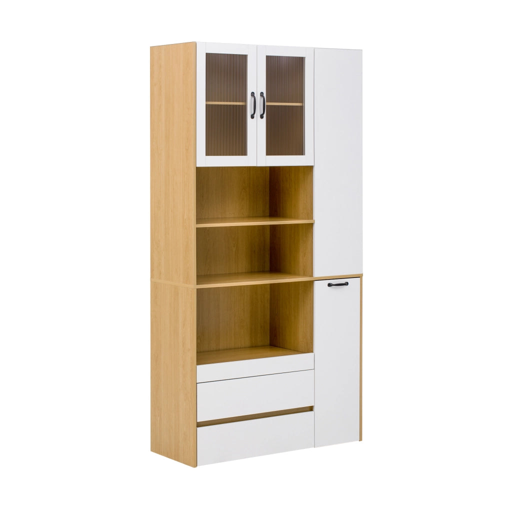 Credenza Highboard con Ripiani Regolabili e Cassetti ¨C Xylo ¨C Bianco e Rovere Naturale