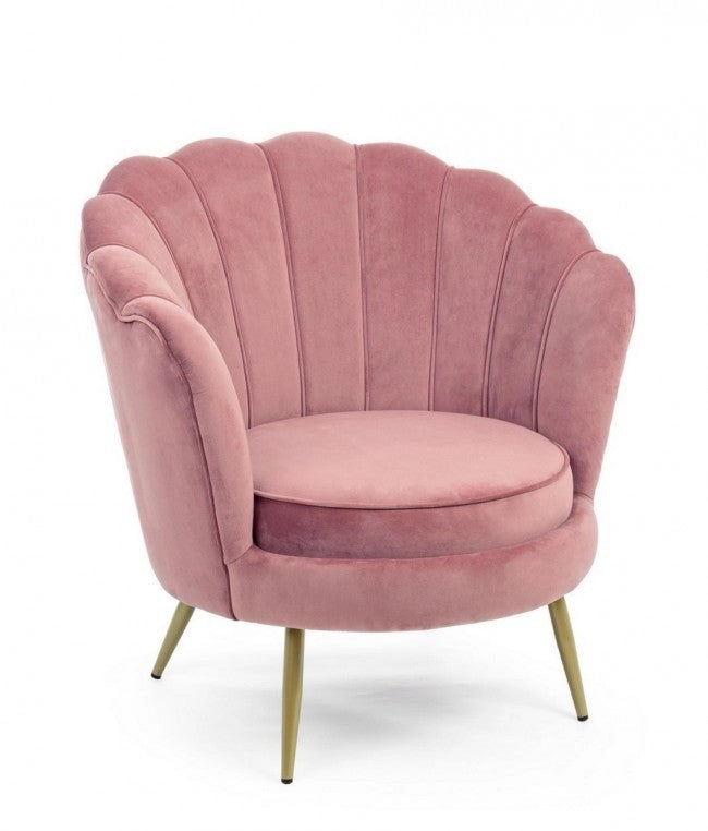 Poltrona Giliola in Tessuto effetto Velluto Rosa