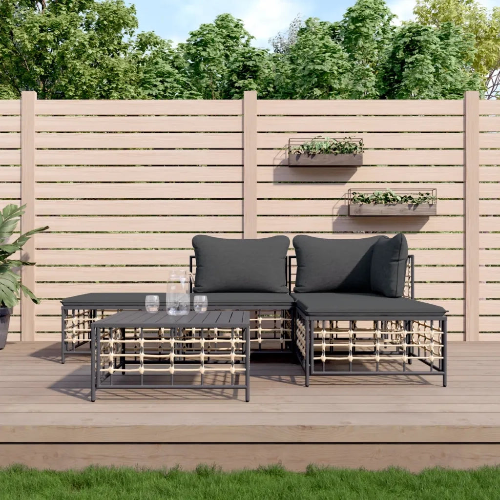 Set Divani da Giardino 5 pz | Set Salotto da Giardino con Cuscini Antracite in Polyrattan