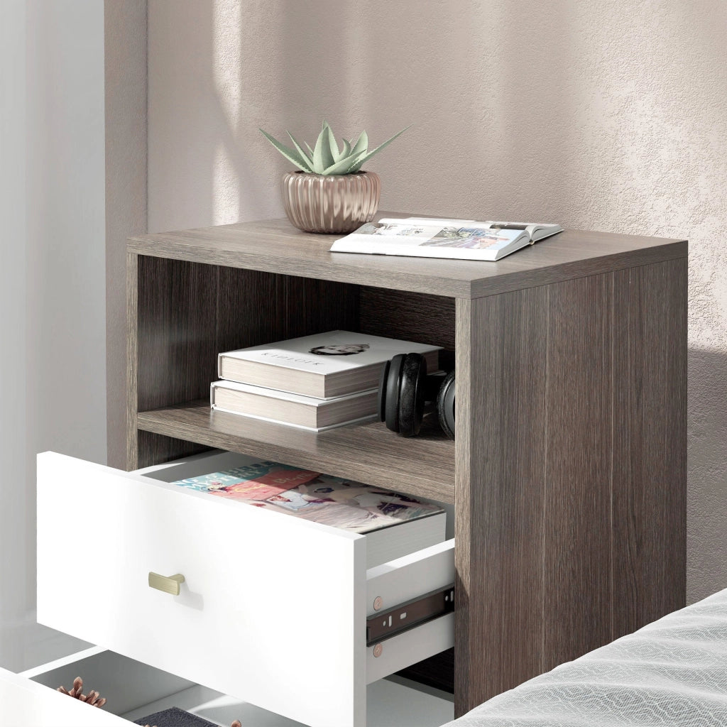 Set di 2 Comodini con 2 Cassetti e Vano Aperto 40x34x64 cm Grigio