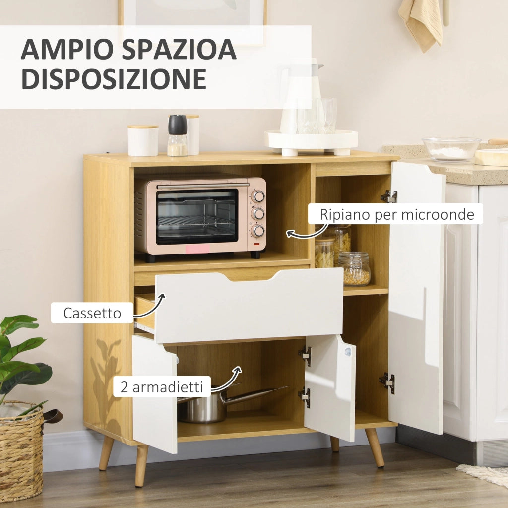 Mobile per Microonde 90x40x98,5 cm in Truciolato Bianco e Legno