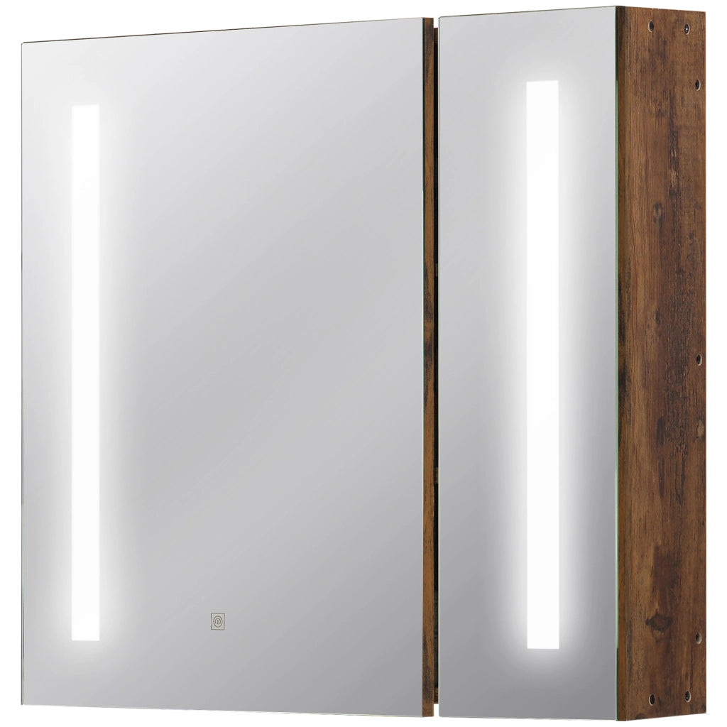 Specchiera Bagno con Luci LED e 2 Ante ¨C zephmum ¨C Marrone 70x15x65cm