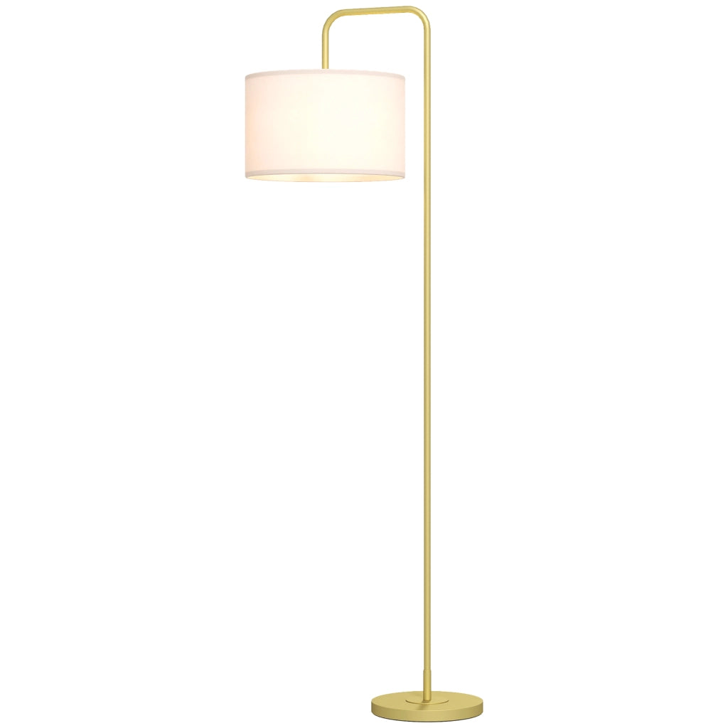 Lampada da Terra Moderna ¨C Xylo ¨C Paralume Lino Sintetico Bianco e Oro 64x38x163,5 cm
