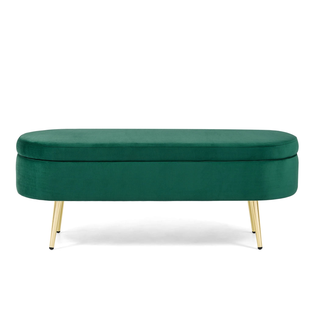 Panca Contenitore Multifunzione ¨C MINIMAL ¨C Velluto Verde, Gambe in Metallo, Telaio in Legno Massello, 110x40x42 cm