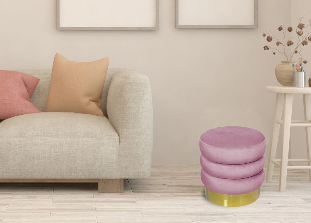 Pouf Salotto/Camera Rotondo Imbottito Modello Velvet Creamy Tinta Unita - Pouf - Cipria