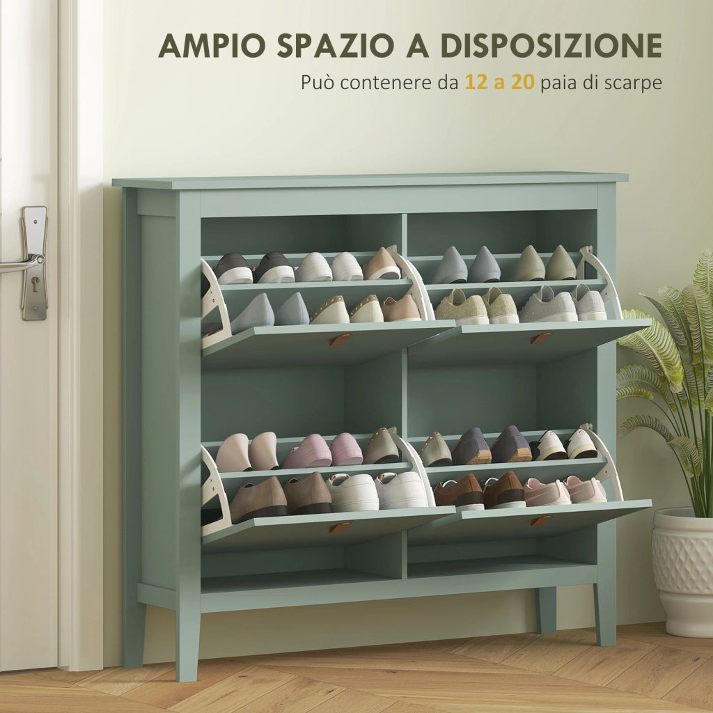 Scarpiera Slim 4 Cassetti per 20 Paia di Scarpe  105x24x95,5cm con Ripiani Regolabili in Legno Verde