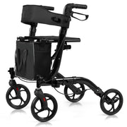 Deambulatore pieghevole a 4 ruote altezza regolabile 82-94,5 cm comodo sicuro design moderno in alluminio nero 20_0011684