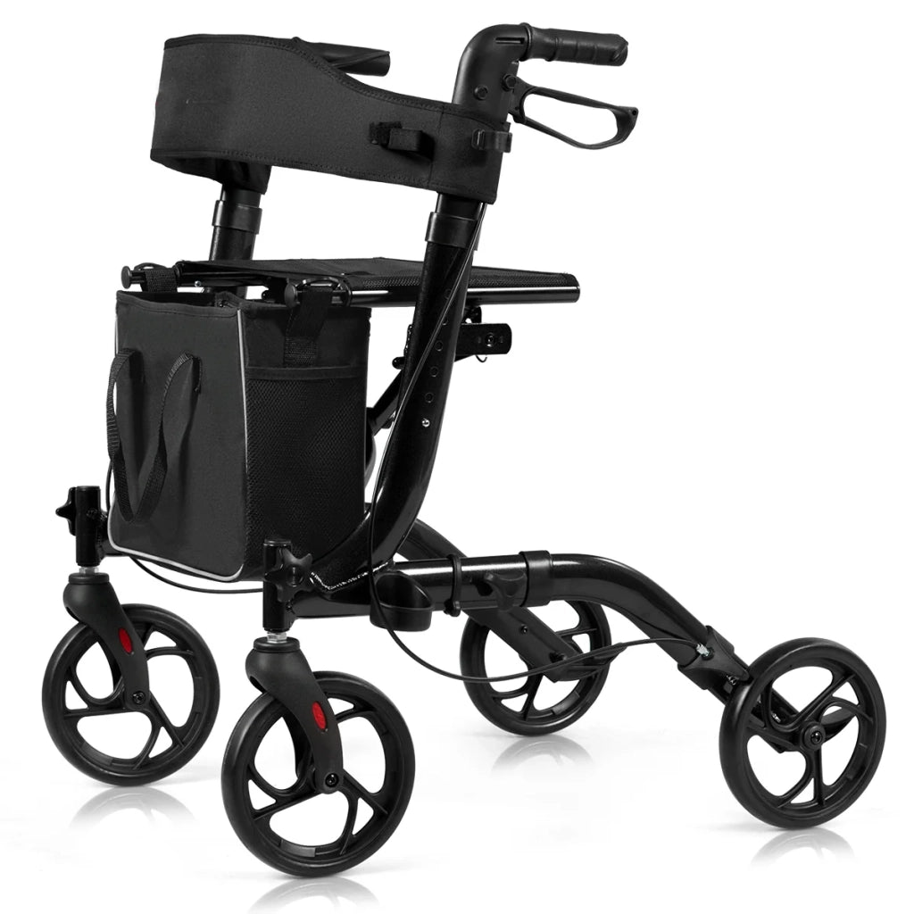 Deambulatore pieghevole a 4 ruote altezza regolabile 82-94,5 cm comodo sicuro design moderno in alluminio nero 20_0011684