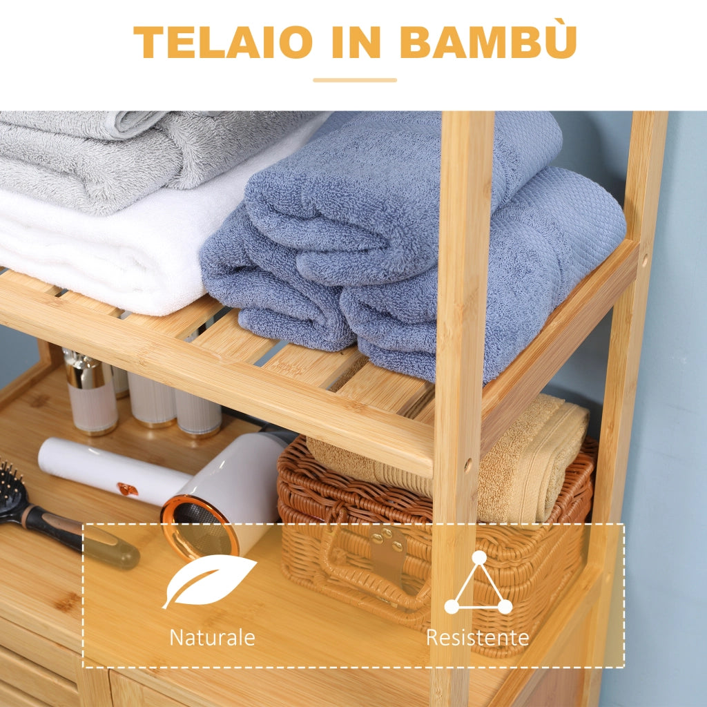Mobile Bagno con 2 Ripiani Aperti e Armadietto 2 Ante ¨C Zephmum ¨C Bamb¨´ 60x30x120cm