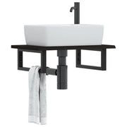 Ripiano a Parete per Lavabo in Acciaio e Massello di Rovere