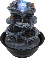Fontana Zen da Interno, Fontana da Tavolo a Cascata con Luce LED, Pompa Silenziosa e Velocità dell'Acqua Regolabile, Fontanella Decorativa per Soggiorno, Ufficio e Camera da Letto (Modello 2)