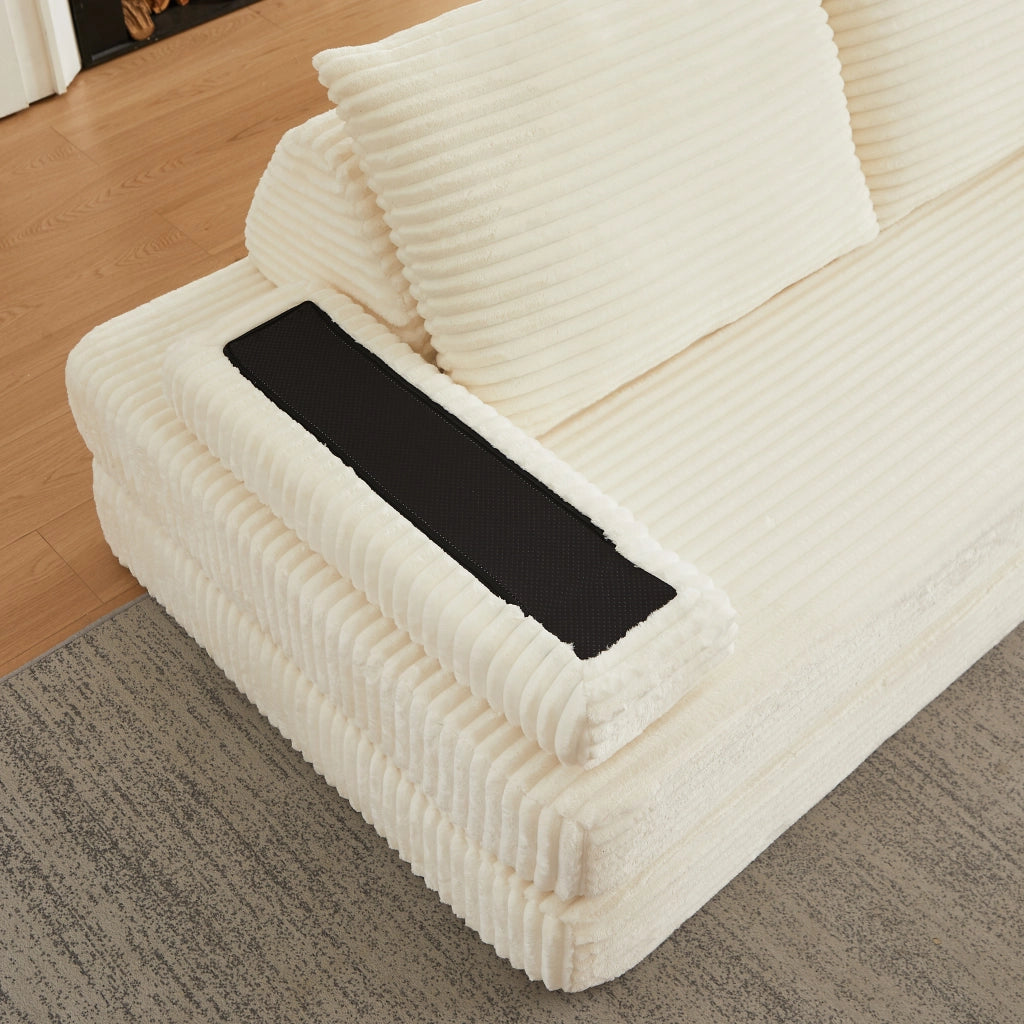 Divano modulare in corduroy beige 211 cm, convertibile in letto, con schienali e braccioli riposizionabili