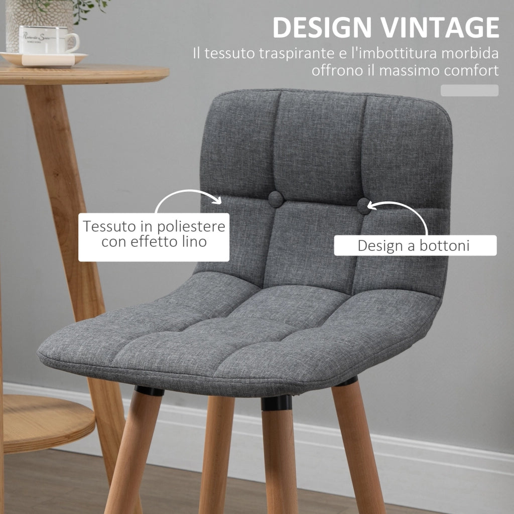 EasyComfort Set 2 Sgabelli Alti da Bar Moderno con Schienale e Poggiapiedi, Seduta Imbottita in Tessuto e Gambe in Legno, Grigio