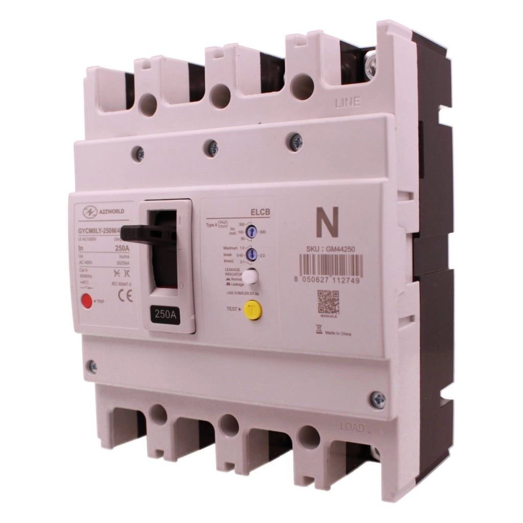 Interruttore Scatolato Con Differenziale Tipo A, 3P+N 250A Icu 35kA Ics 25kA AC 400V, Idn Regolabile 50 100 300 500mA, Ritardo di Intervento Regolabile 0.1-2S, Ui 1000V Uimp 8kV, MCCB+ELCB