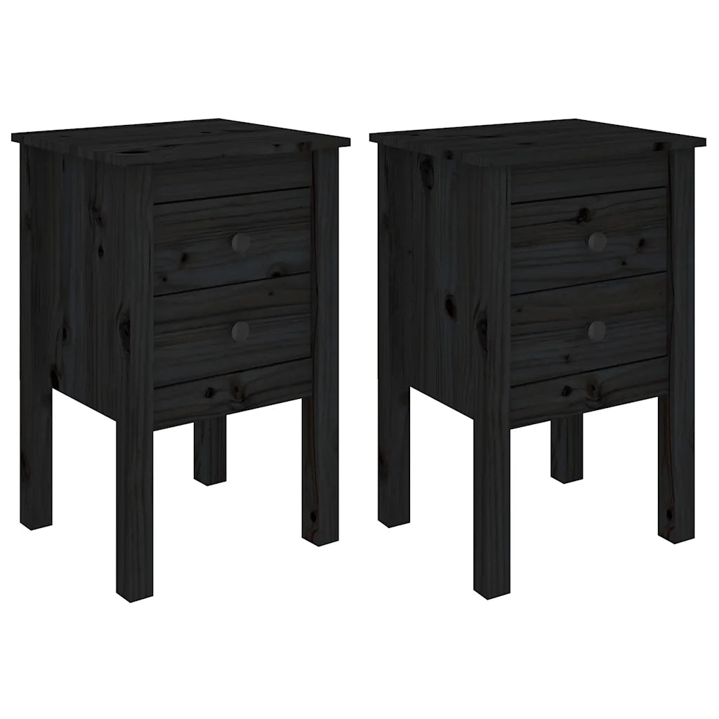 Comodini 2 pz Nera 40x35x61,5 cm in Legno Massello di Pino cod mxl 30426