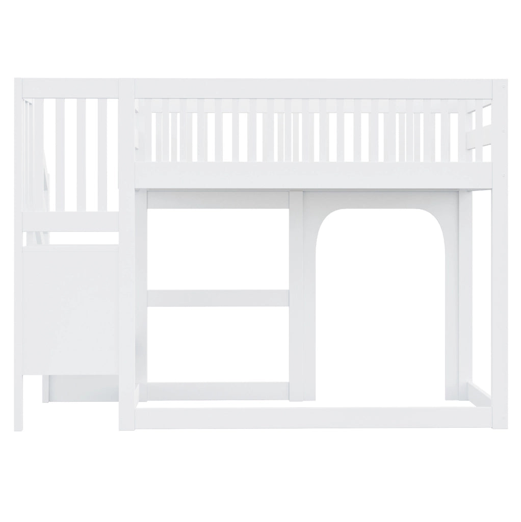Letto a soppalco multifunzione per bambini 90 x 200 cm con scala contenitore e LED; bianco