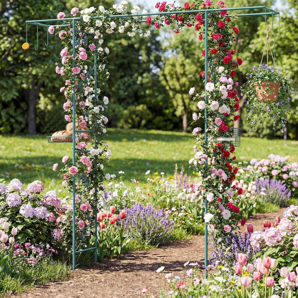 Pergolato a Arco da Giardino, Pergola da Esterno Decorativa in Metallo per Piante Rampicanti, Arco da Esterno per Feste, Matrimonio (Verde, Modello 1)