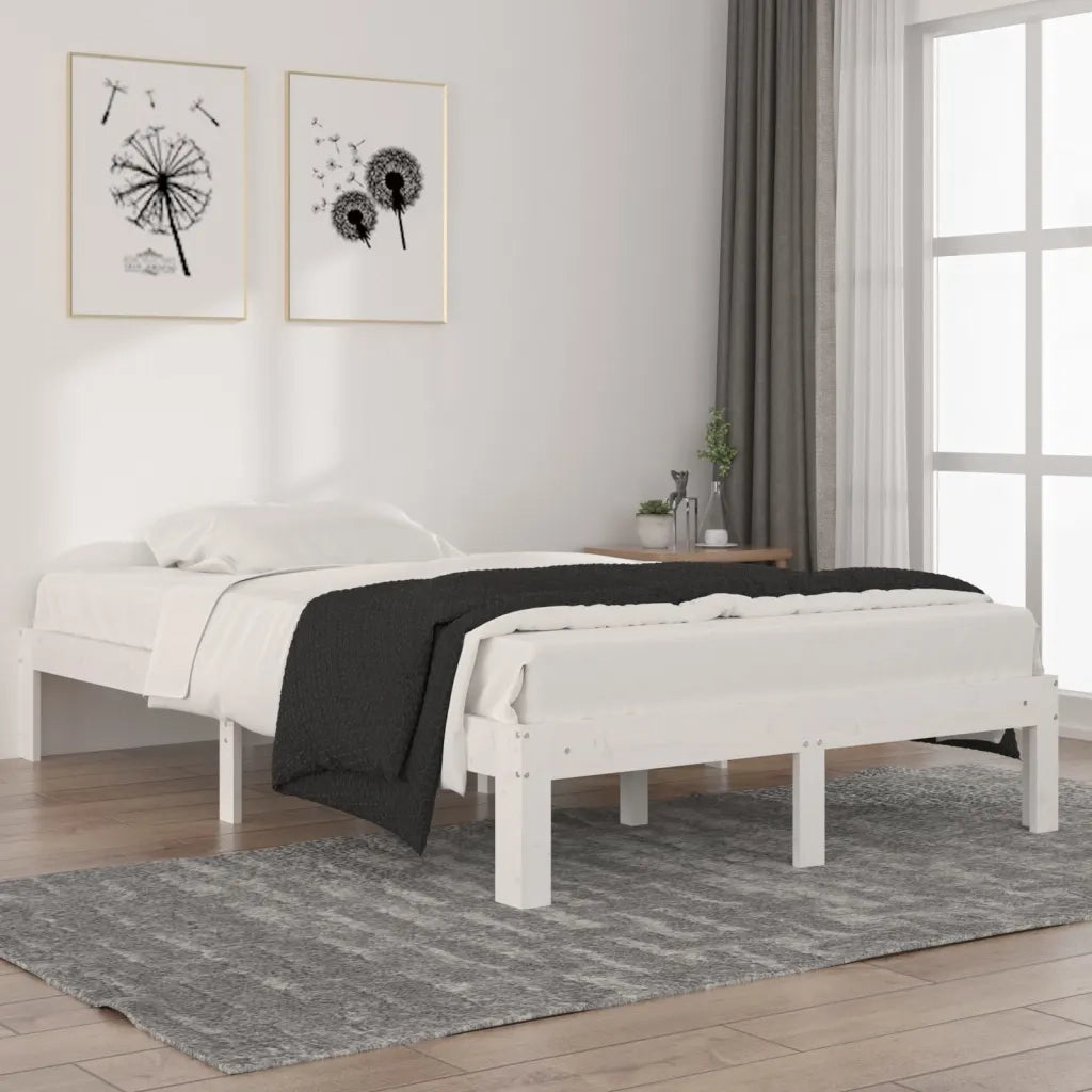 Letto matrimoniale | Letto per adulti | Giroletto Bianco in Legno Massello di Pino 120x200 cm