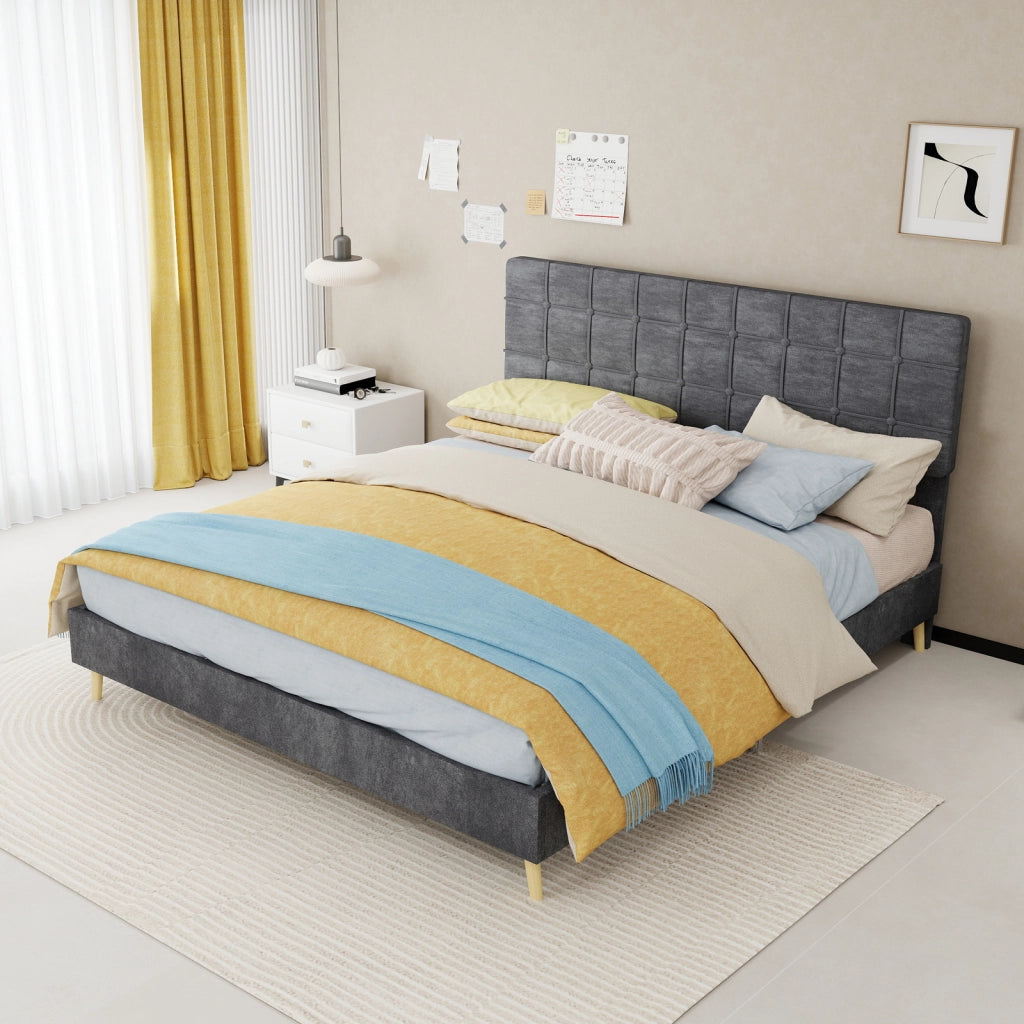 Letto matrimoniale rivestito in velluto grigio 160x200 cm