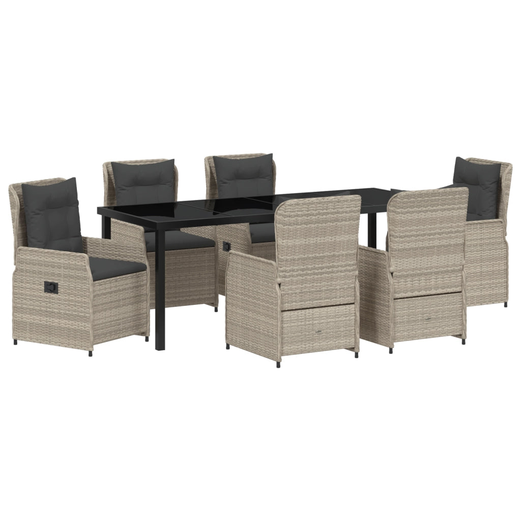 Set da Pranzo per Giardino  7 Pezzi Grigio Chiaro Polyrattan