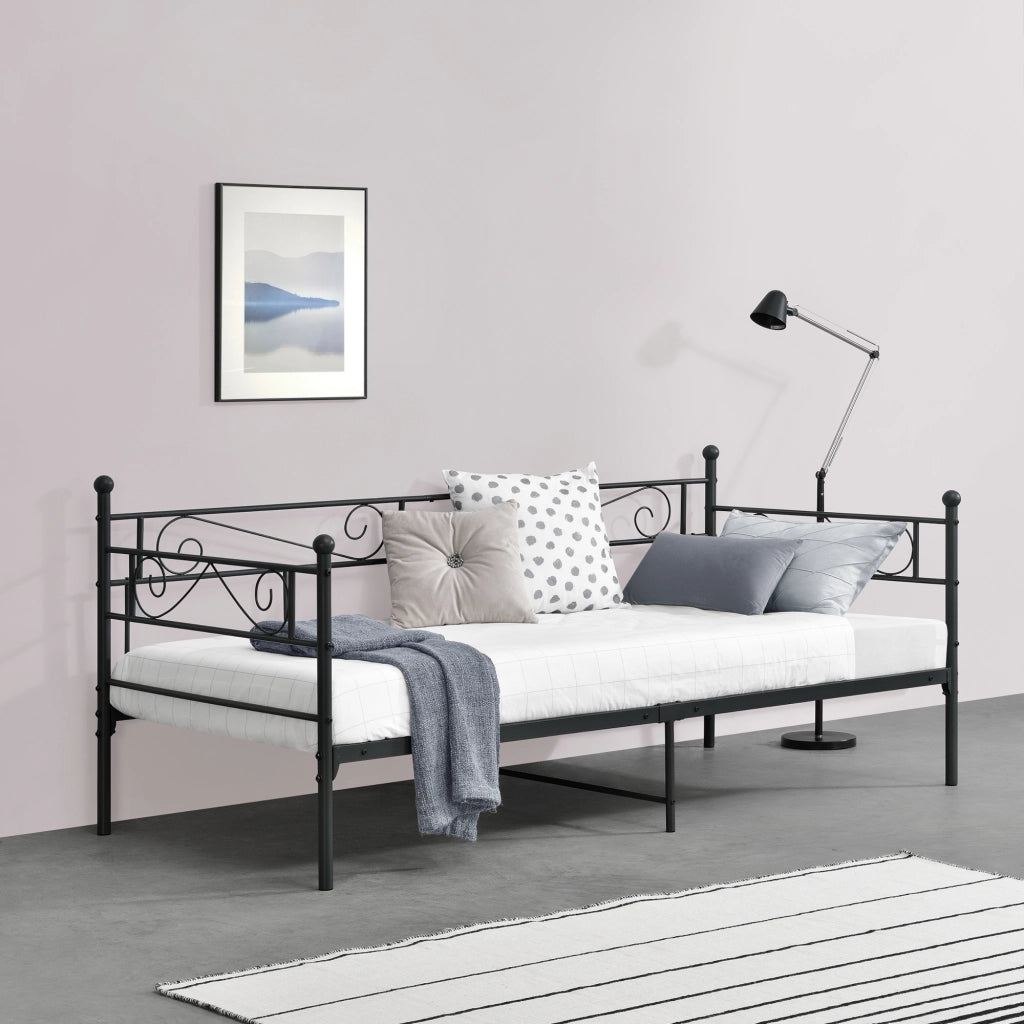 Struttura Divano Kerava in Acciaio Letto Singolo 90 x 200 cm - Nero Opaco [en.casa]