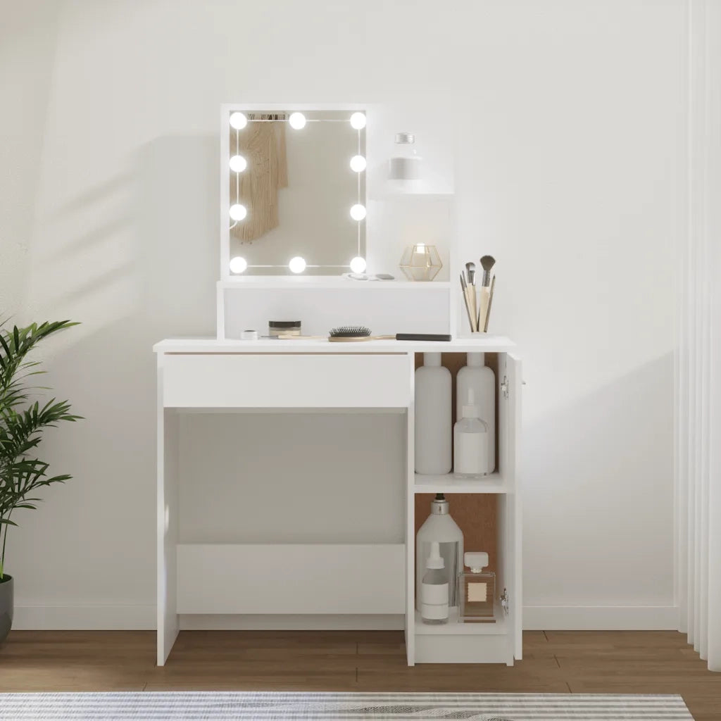 Toeletta | Tavolo da Trucco con LED Bianca 86,5x35x136 cm