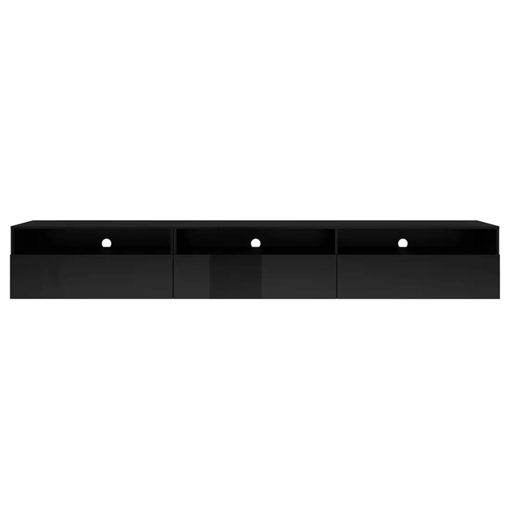 Mobile TV RAMOS nero lucido 270 cm – 3 ante ribaltabili e 3 nicchie – Design moderno