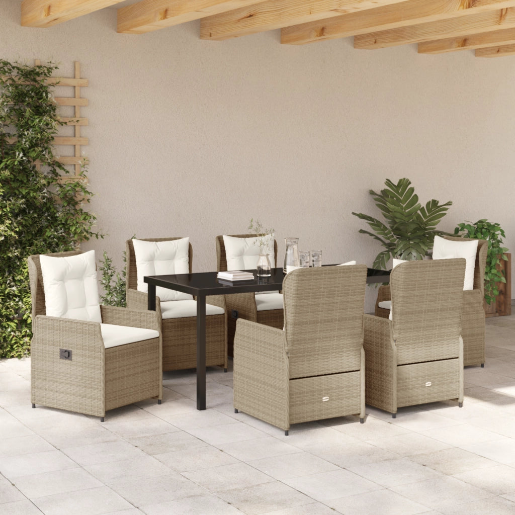 Set da Pranzo da Giardino da 7 Pezzi in Rattan Polietilene Beige