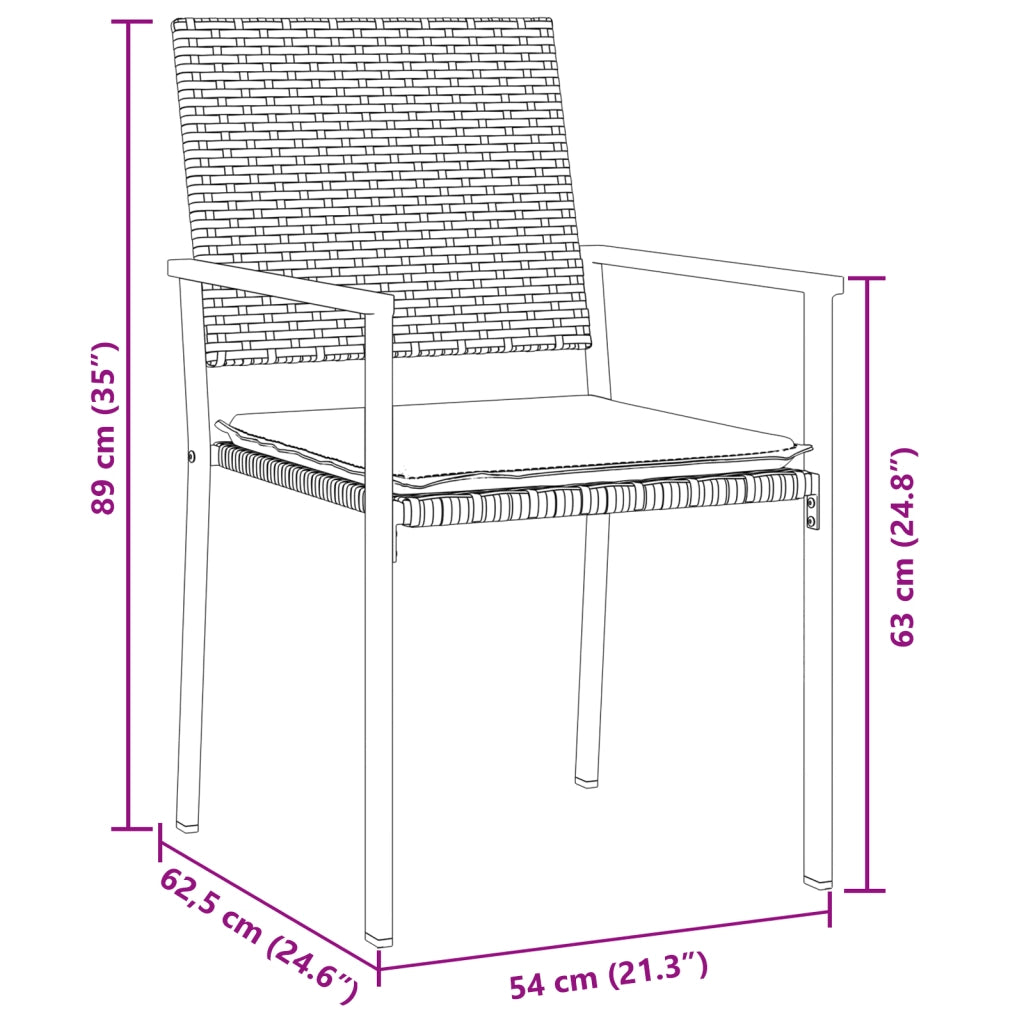 Set da pranzo da giardino 7 pezzi con cuscini in polirattan nero