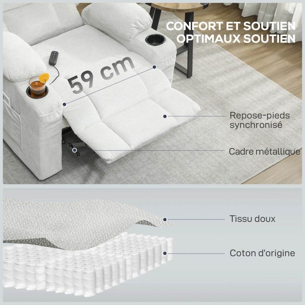 Poltrona relax elettrica reclinabile ¨C zephmum ¨C crema 94x90x105 cm