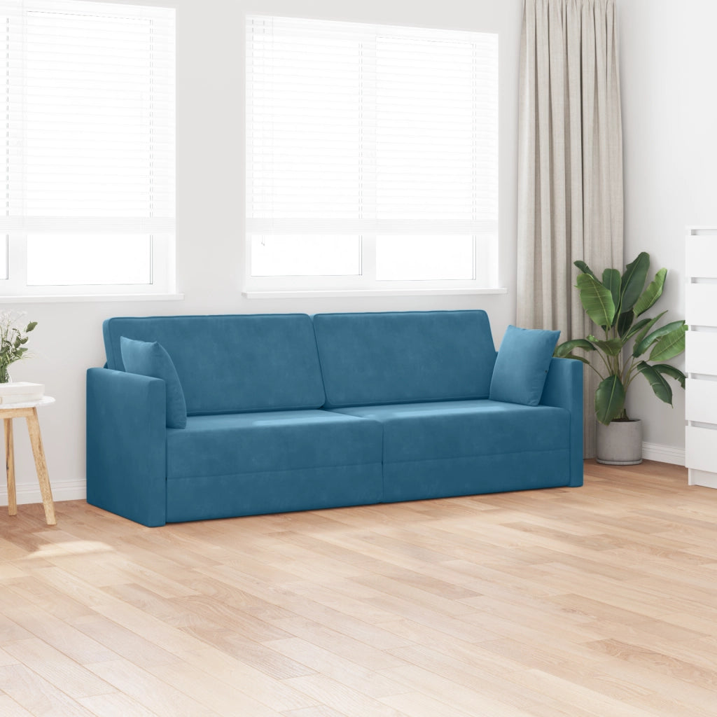 Divano Letto 2-in-1 Blu 213x144x60 cm Velluto