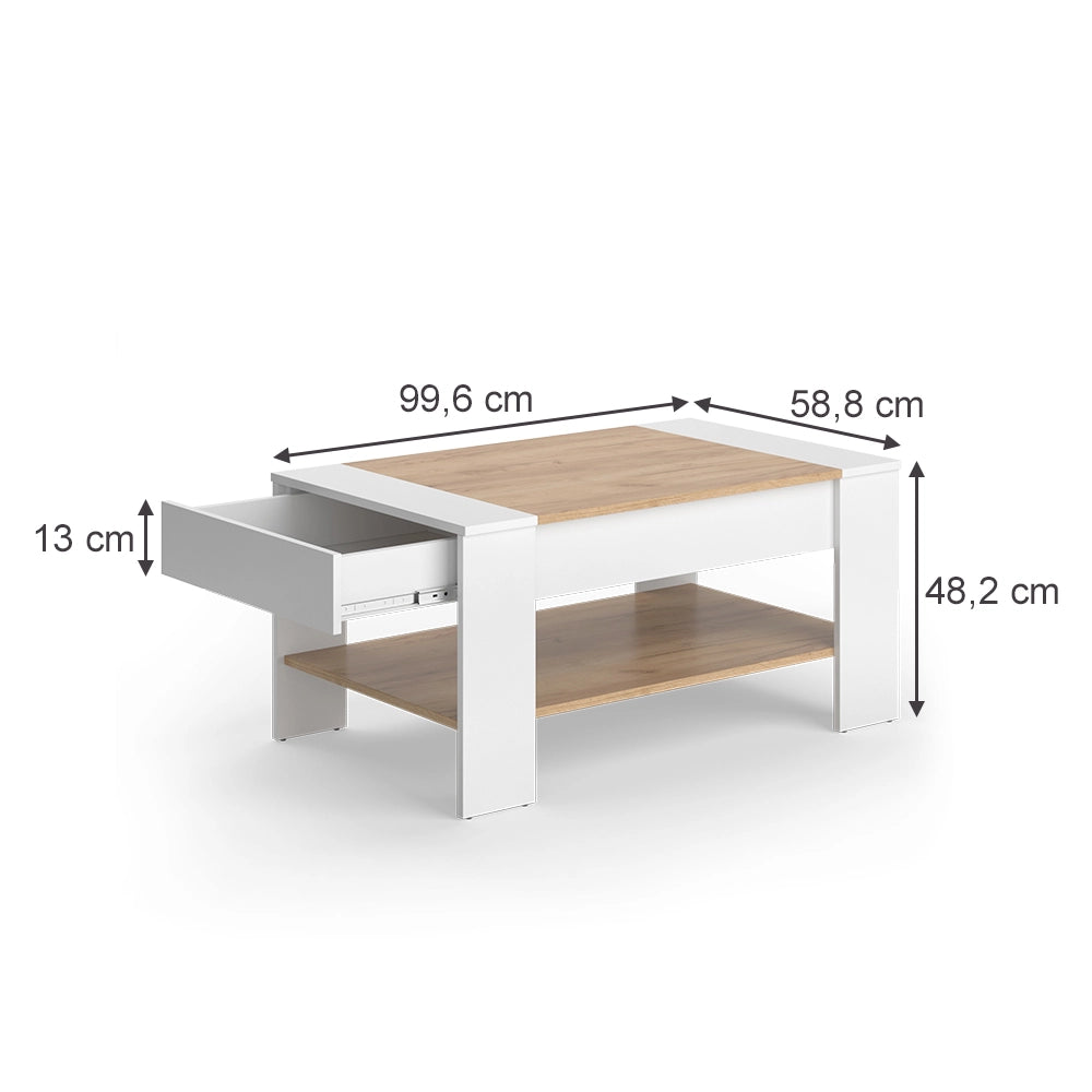 Vicco Tavolino Quercia dorata/bianco 99.6 x 58.8 cm con cassetto