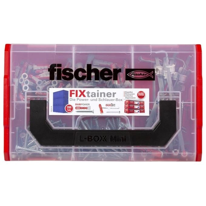 Fischer 539868 FIXtainer Tasselli Universali con Viti 200 Pezzi Grigio Chiaro-Rosso