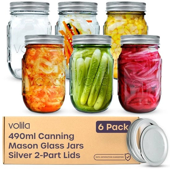 Set di contenitori in vetro per conservazione - 6 pezzi - 490 ml - A prova d'aria - Stile elegante