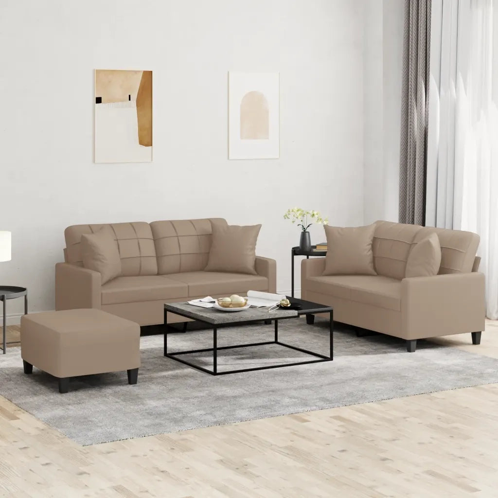 vidaXL Set di Divani 3 pz con Cuscini Cappuccino in Similpelle