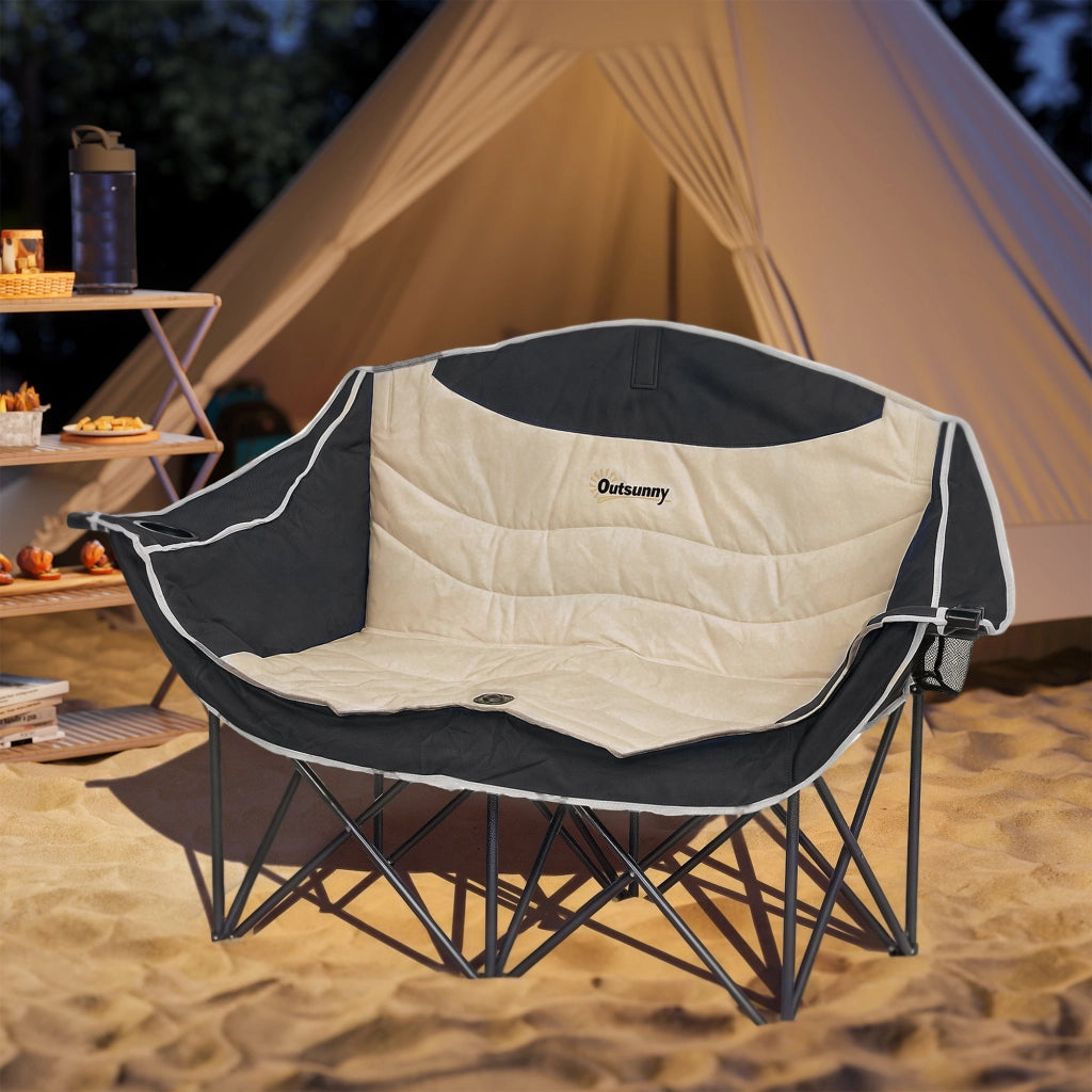 Sedia pieghevole da pranzo 2 posti con porta bevande e borsa ¨C zephmum ¨C Khaki 250kg