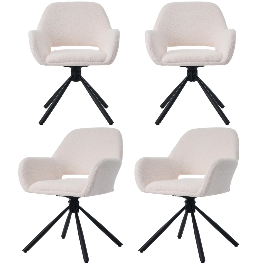 Set 4 sedie girevoli con braccioli in tessuto Sherpa bianco