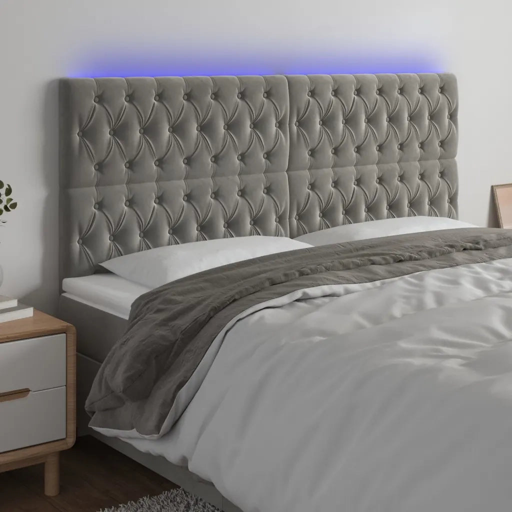 Testiera | Testata a LED Grigio Chiaro 200x7x118/128 cm in Velluto