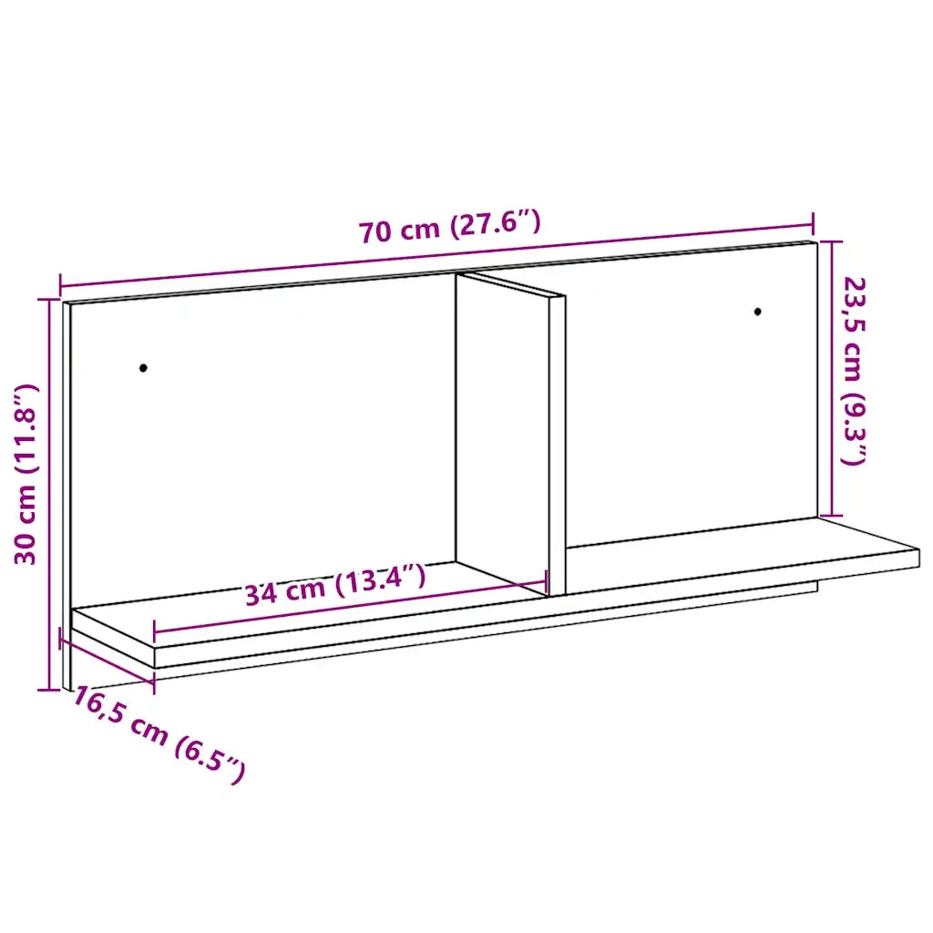 Armadietto a Muro | Mobile a Parete 70x16,5x30 cm Nero in Legno Multistrato