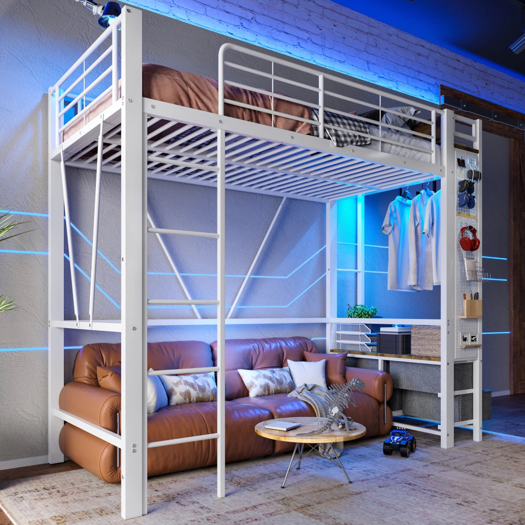 Letto a castello bianco in metallo con funzione di stoccaggio 90x200 cm