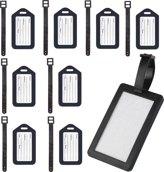 Etichette per valigie - 8 pezzi - Plastica - Etichette per valigie - Etichette per valigie - Nero - Accessorio di viaggio - Etichetta di nome - Accessorio di viaggio - Etichetta per valigie per valigie - 8.5*5cm