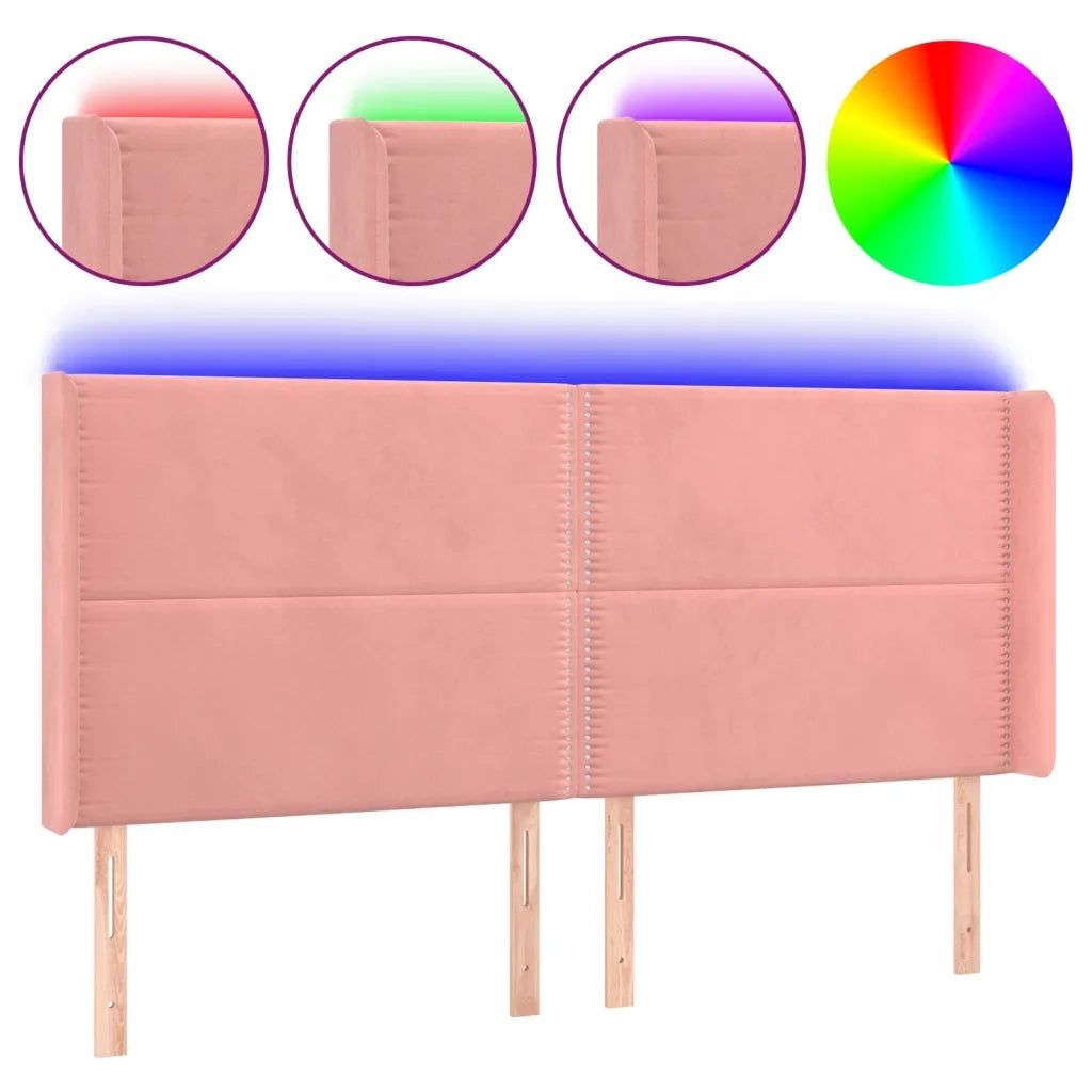 Testiera a LED rosa 163x16x118/128 cm in Velluto 3123967