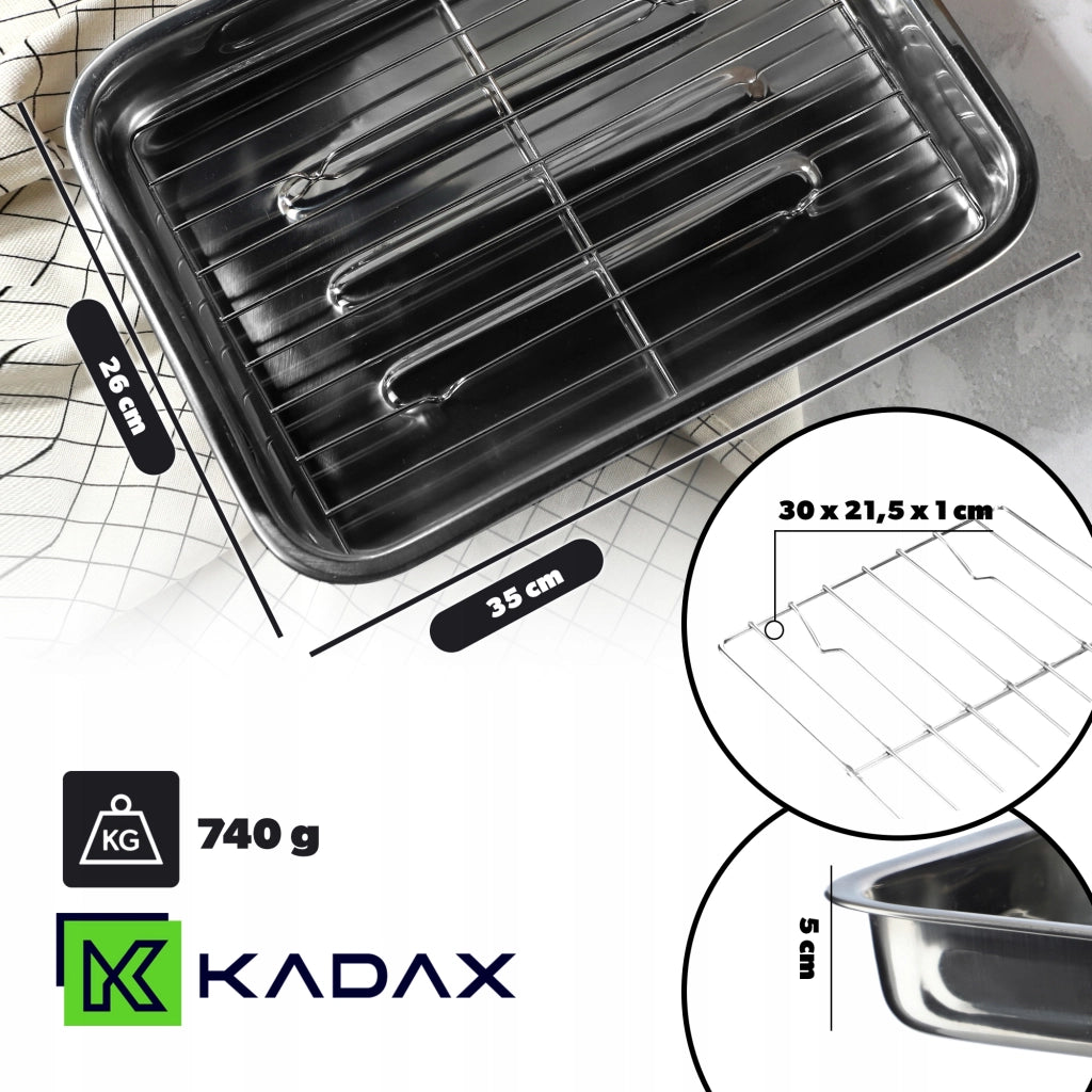 Teglia da forno KADAX con griglia per pollo e pesce, in acciaio, 35 cm