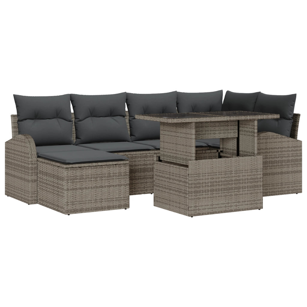 Set di Divani da Giardino  da 7 Pezzi con Cuscini Grigio Rattan