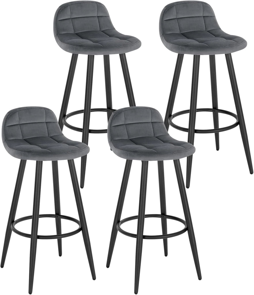 WOLTU 4x Sgabelli da Bar Moderni, Sedie Alte da Cucina con Schienale e Poggiapiedi, Seduta Imbottita, Sgabelli in Velluto e Metallo, Altezza Seduta 70cm, Grigio Scuro BH364dgr-4