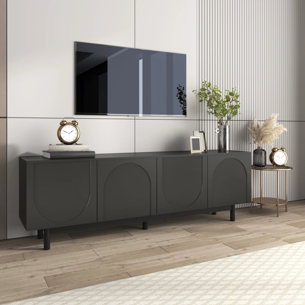 Mobile TV Nero Moderno 175x38x56 cm, Stile Lusso, Ripiani Regolabili