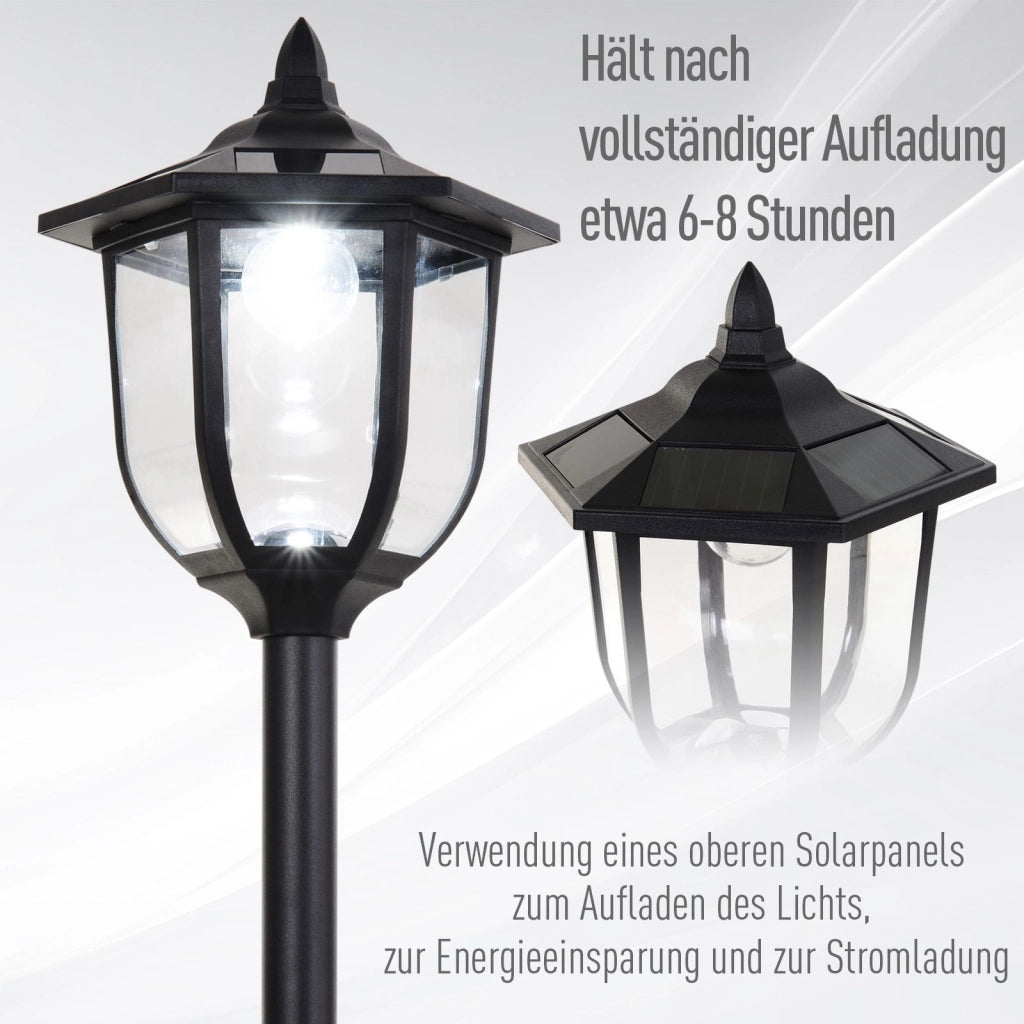 Lanterna Solare Da Giardino Luce Fredda Nero Plastica Per Esterni Accensione Automatica 6 Luci