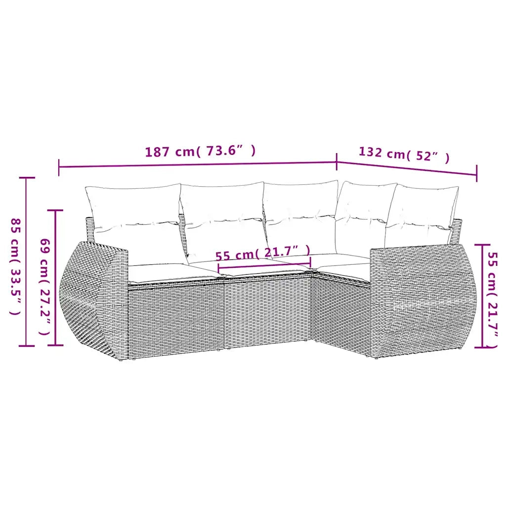 Set Divani da Giardino 4 pz | Set Salotto da Giardino con Cuscini Nero in Polyrattan